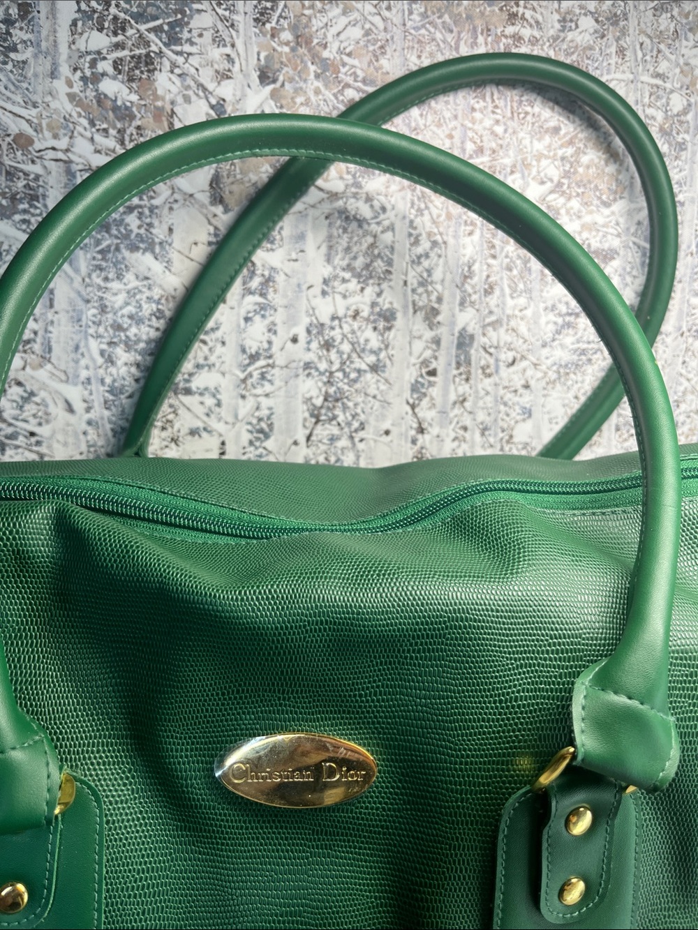 Vintage Christian Dior Perfumes Emerald Green PVC Large Green Travel Bag - Picture 3 of 10